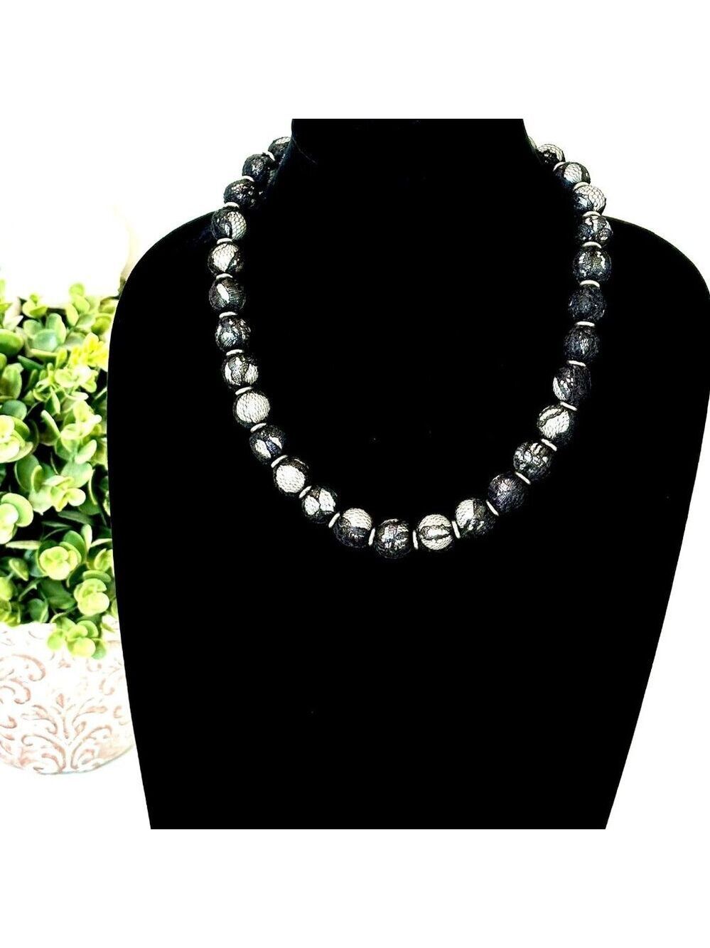 WHBM **2 necklaces in 1** Long Black Lace Wrapped Pearl Necklace - Picture 11 of 16